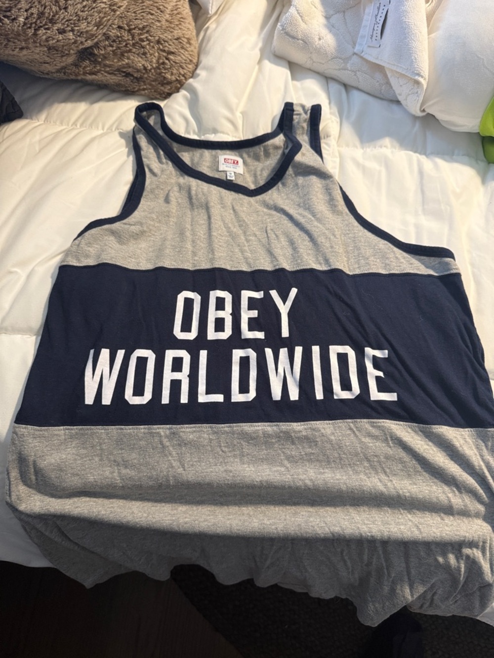 Obey Striped Logo Tank Top - Navy & Gray